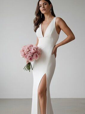BCBGMaxAzria Plunging Neck Gown Off White NWOT Size 6